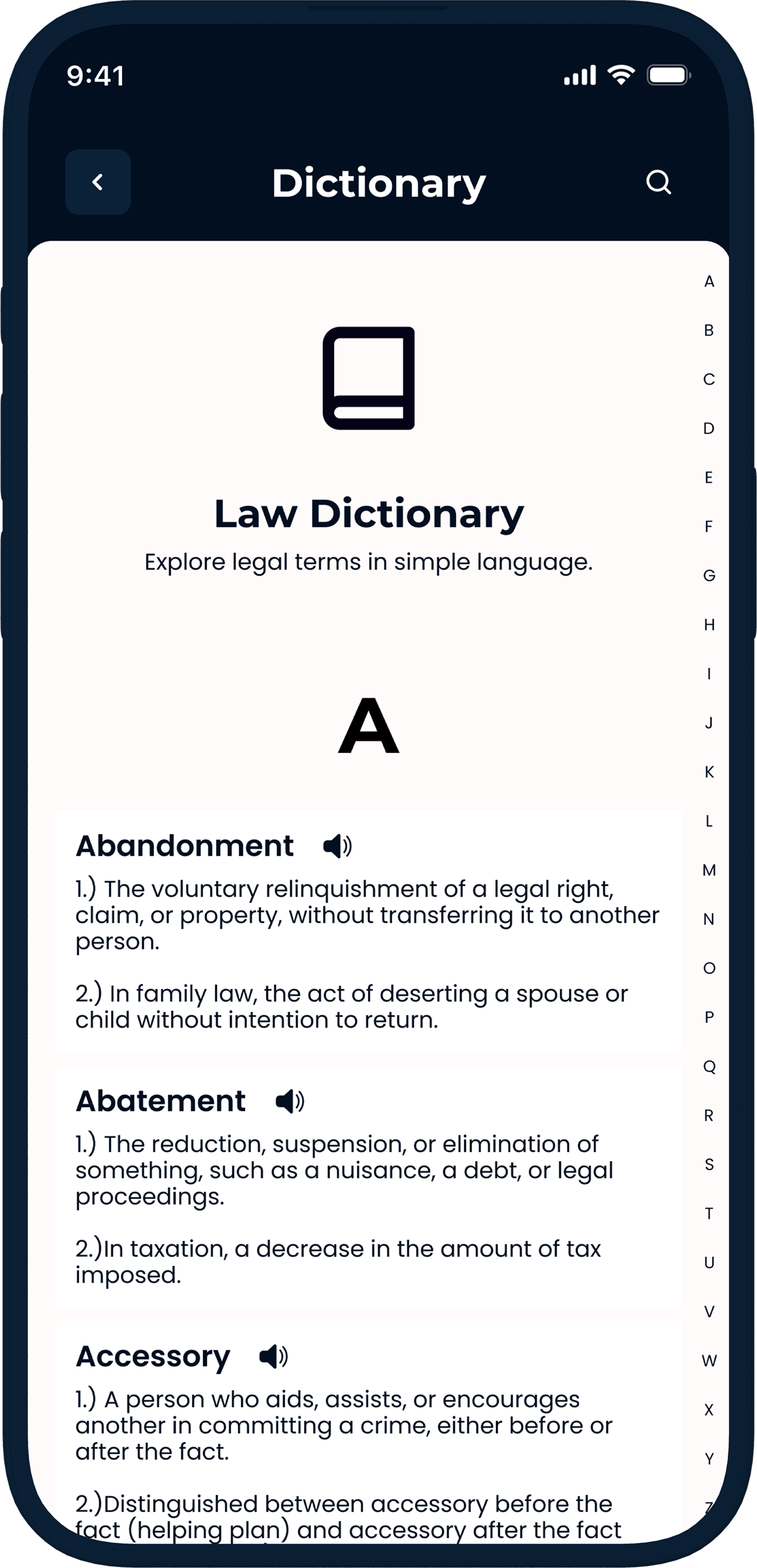 Legal Dictionary Screen